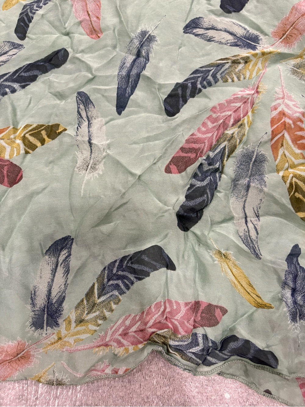 [M]Rosemarine Sleeveless V-Neck Feather Print Silk Blend Midi Dress Light Sage - Picture 3 of 8